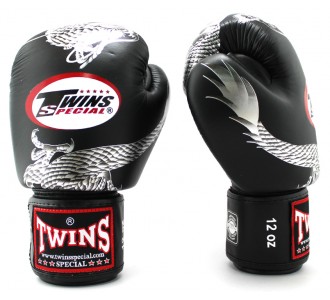 Боксерские перчатки Twins Special с рисунком (FBGV-23 black-silver)